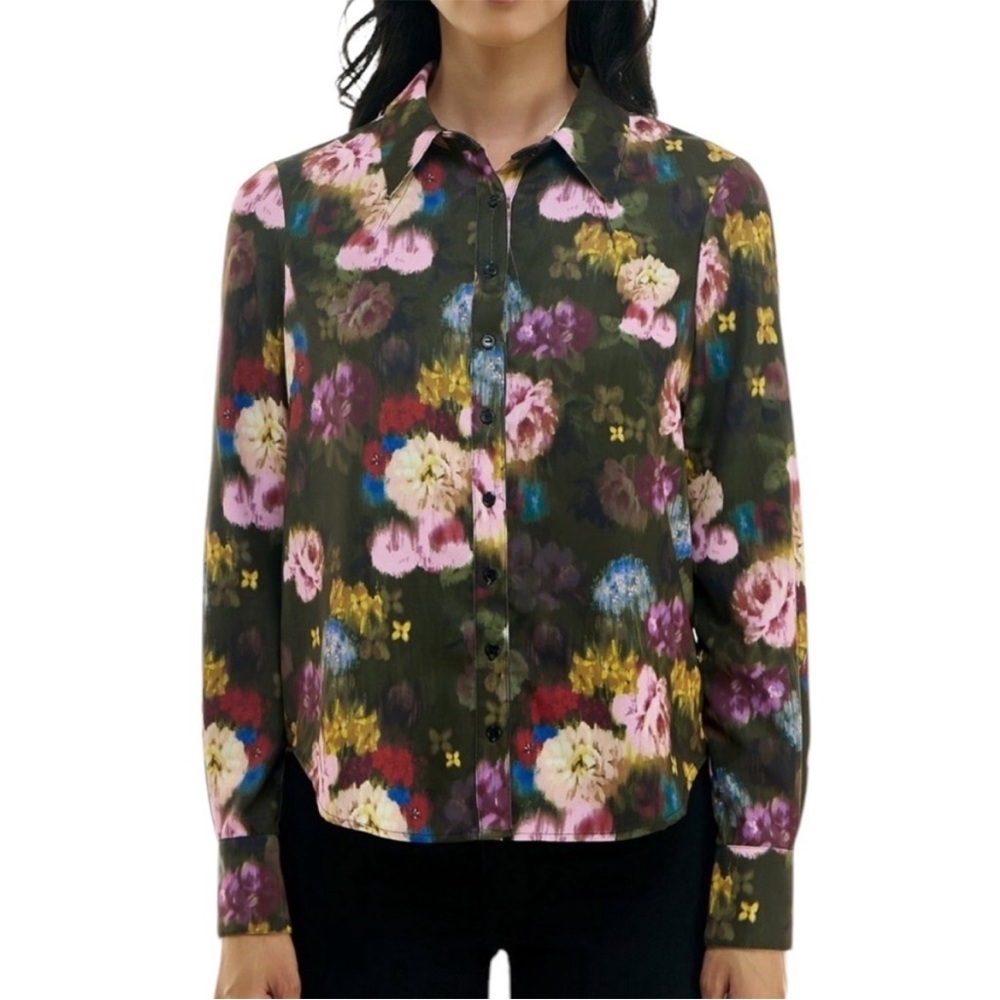 NICOLE MILLER Heather Silk Blouse Floral Long Sleeve Fairy Top Size 3X
